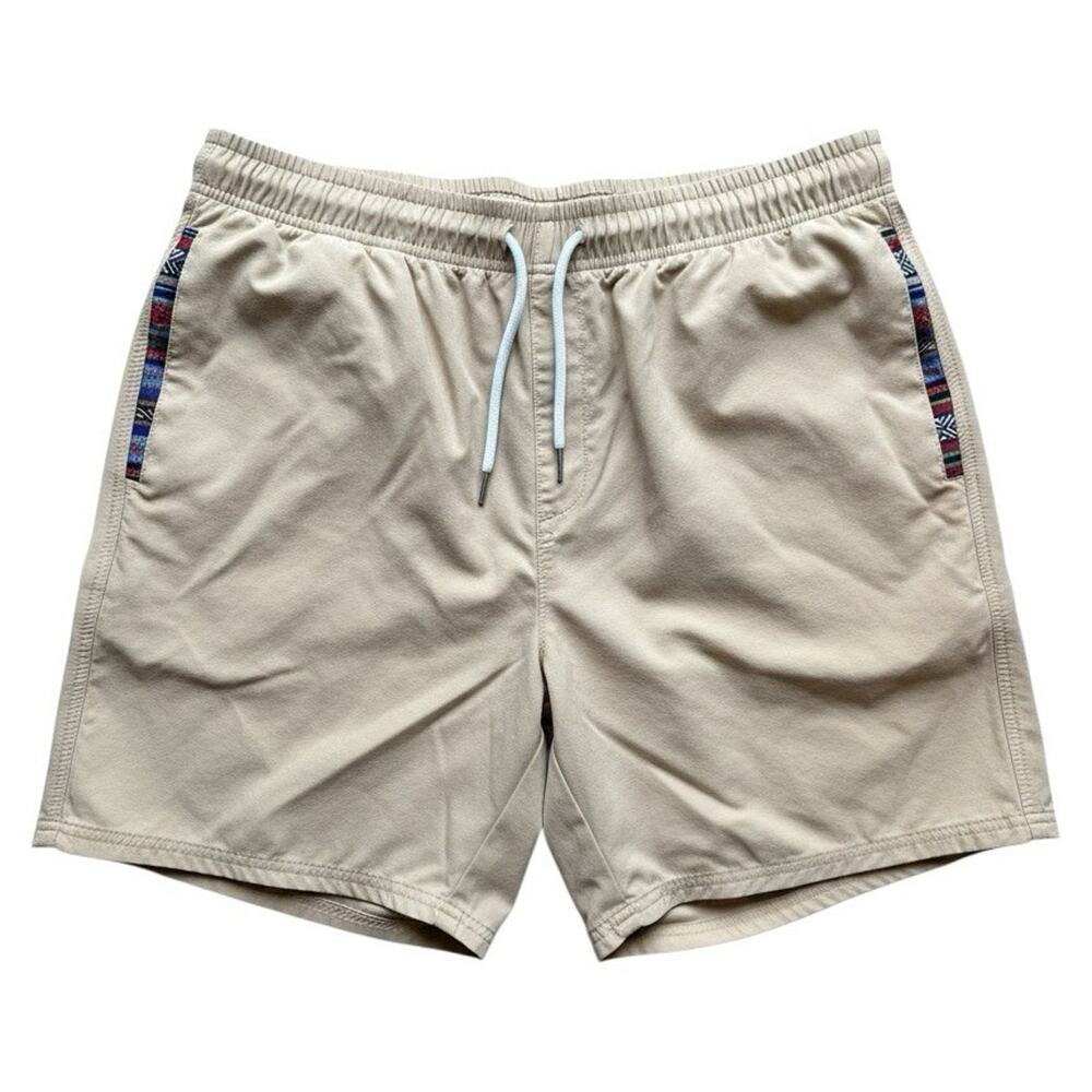JMIERR Men's Beige Swim Shorts Solid Flat Front Pockets Drawstring 40 A10